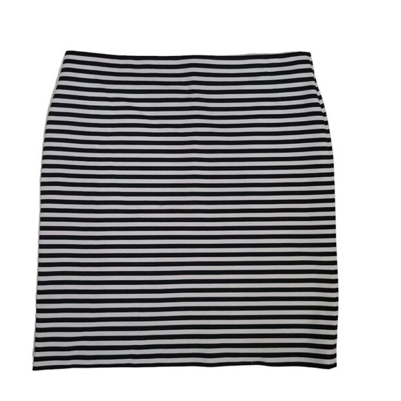 Horizontal Stripe Black White Skirt XL 18 Inch Waist Midi Knee Length - Picture 1 of 5